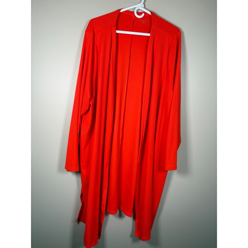 Lane Bryant Orange Ribbed Longline Cardigan Open Front Duster Pockets 22/24 Plus - Picture 4 of 12